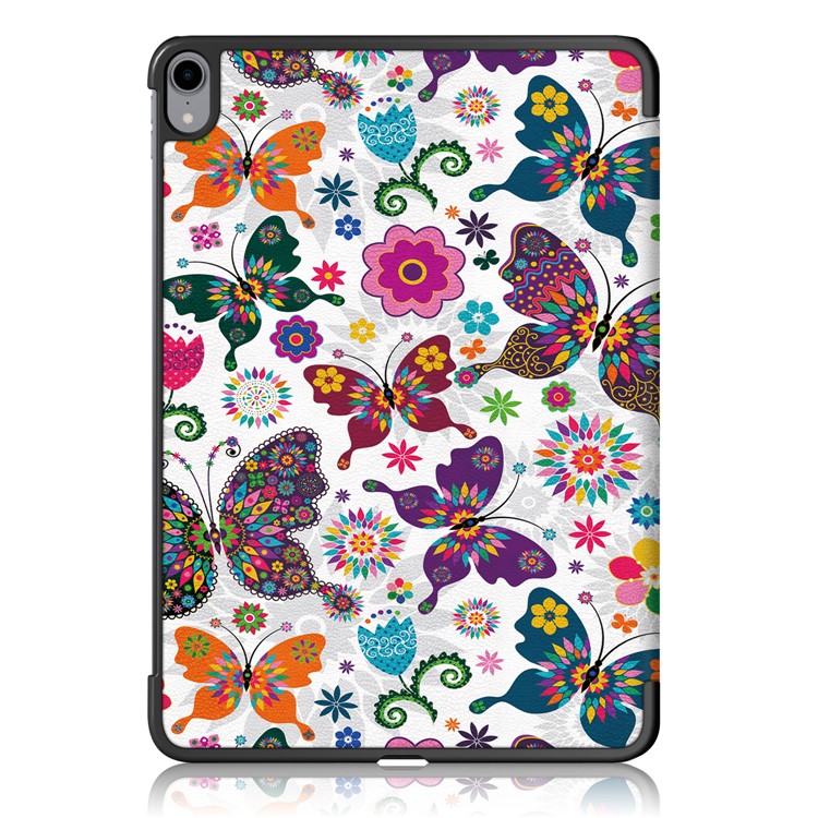 Printing Skin Tri-fold Stand Auto Wake/Sleep Leather Tablet Shell for iPad Air (2020) - Butterfly and Flower-3
