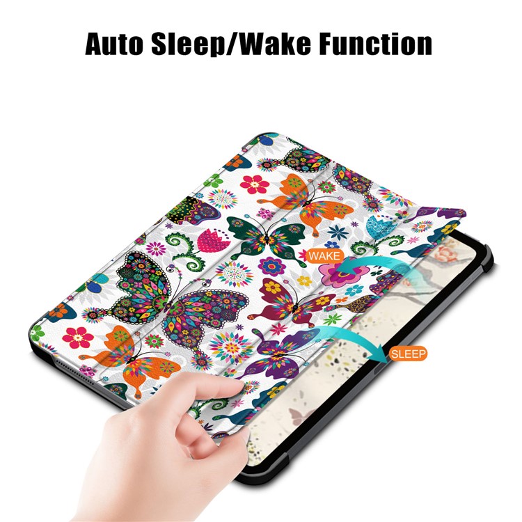 Printing Skin Tri-fold Stand Auto Wake/Sleep Leather Tablet Shell for iPad Air (2020) - Butterfly and Flower-5