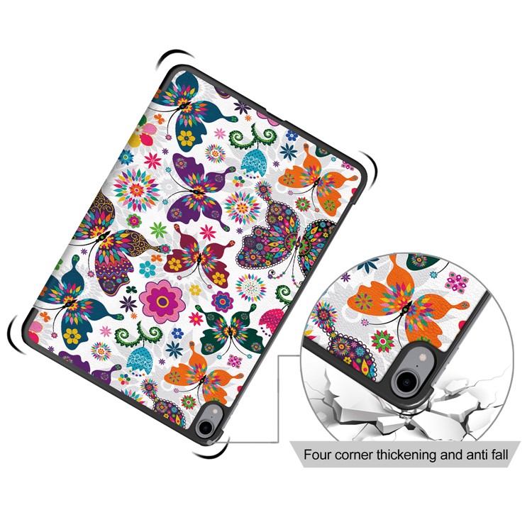 Printing Skin Tri-fold Stand Auto Wake/Sleep Leather Tablet Shell for iPad Air (2020) - Butterfly and Flower-9