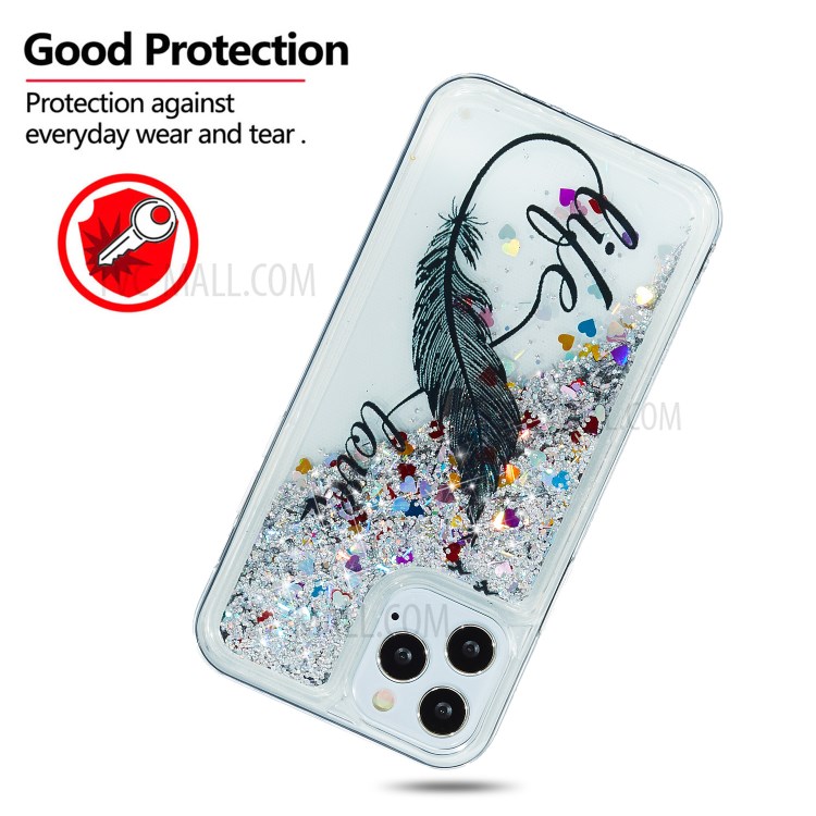 Stylish Pattern Glitter Powder Quicksand TPU Shell Protection Case for iPhone 12 Pro Max 6.7 inch - Feather-6