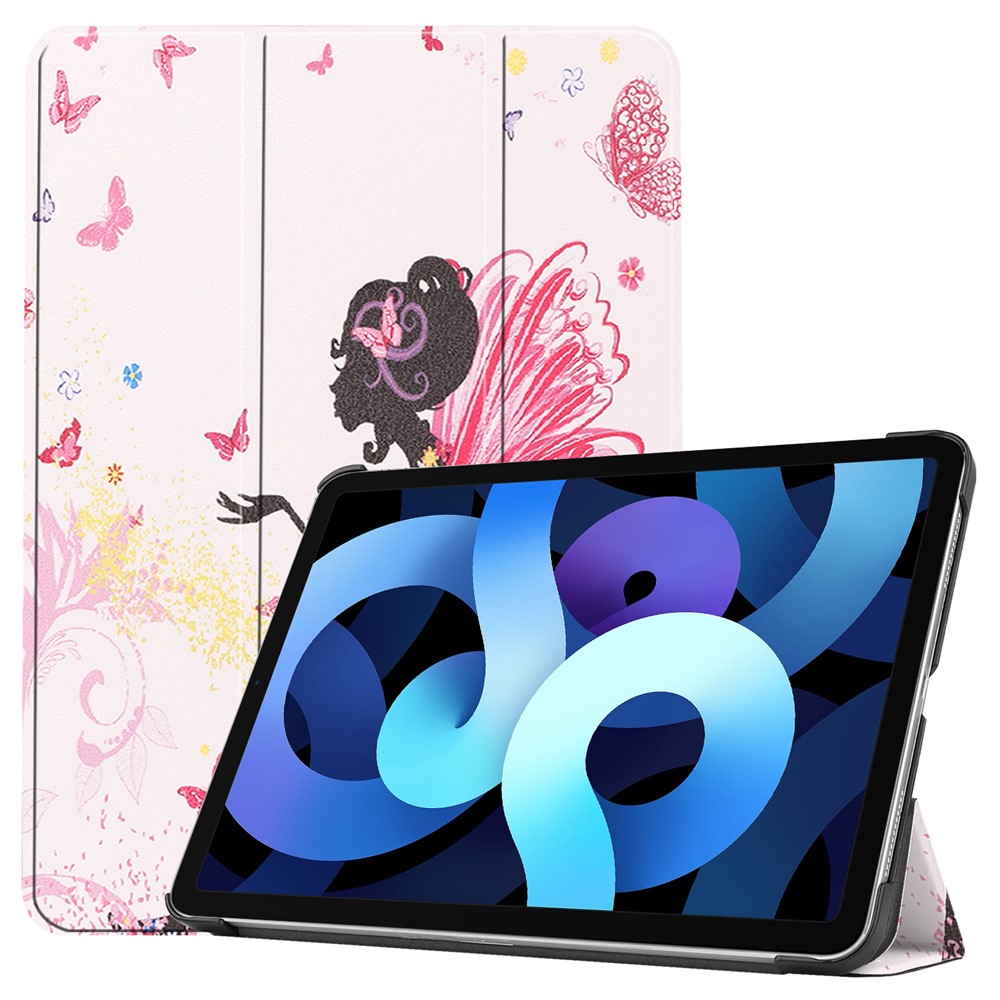 Printing Skin PU Leather Tri-fold Tablet Shell for iPad Air (2020) - Beautiful Girl-1