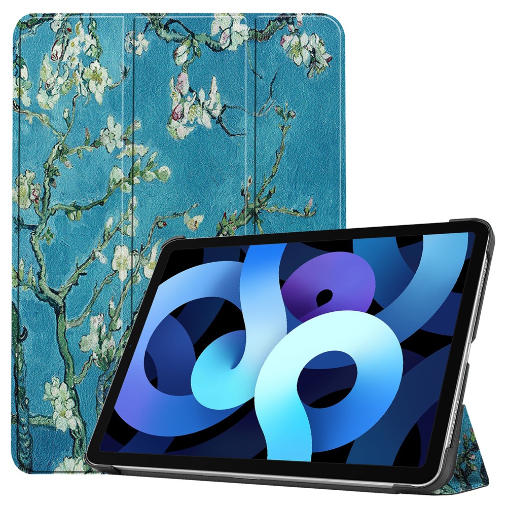 Printing Skin Auto Wake & Sleep PU Leather Tri-fold Smart Tablet Shell for iPad Air (2020) - Peach Blossom-1