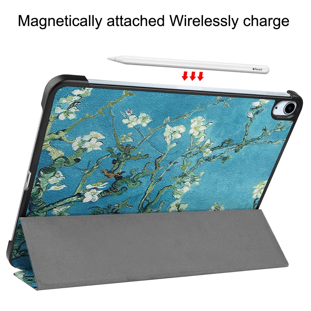 Printing Skin Auto Wake & Sleep PU Leather Tri-fold Smart Tablet Shell for iPad Air (2020) - Peach Blossom-7