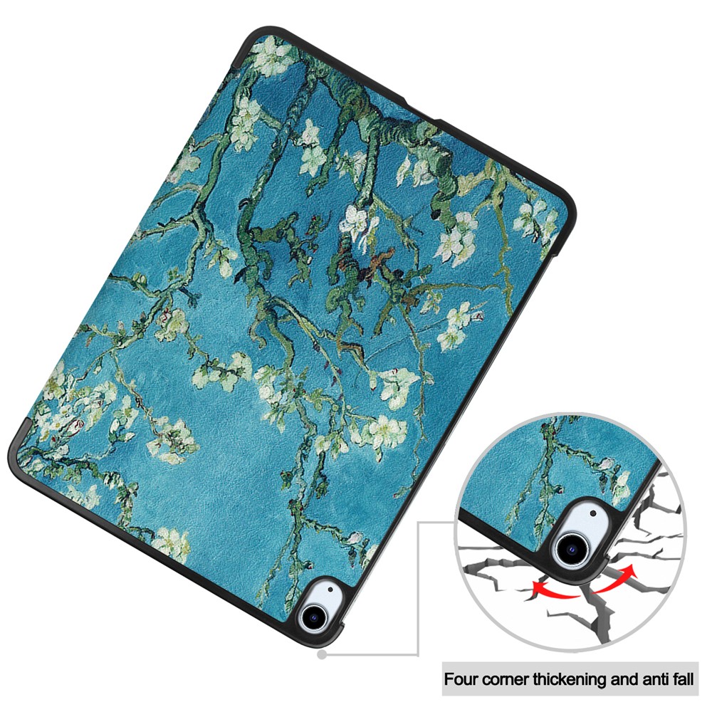Printing Skin Auto Wake & Sleep PU Leather Tri-fold Smart Tablet Shell for iPad Air (2020) - Peach Blossom-8