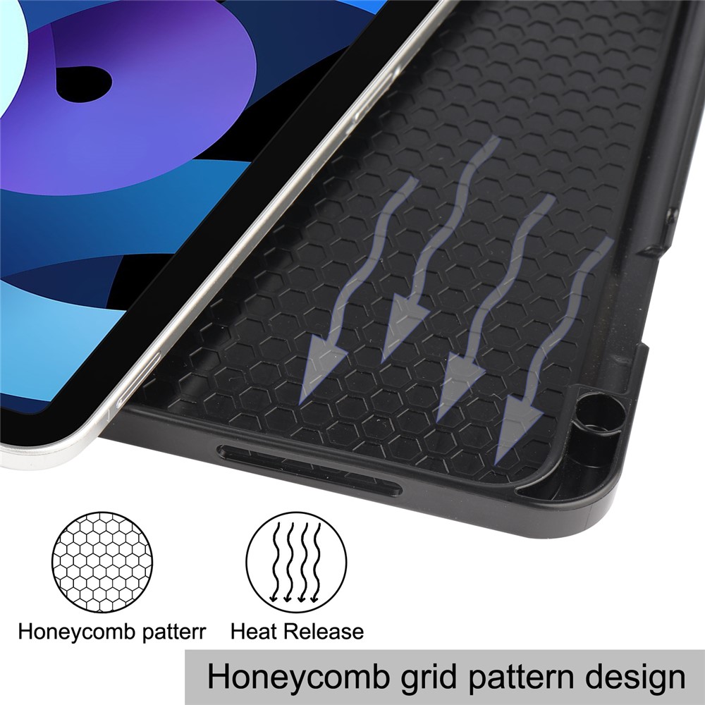 Litch Skin PU Leather Tri-fold Stand Tablet Cover Smart Case with Pen Slot for Apple iPad Air (2020) - Black-10