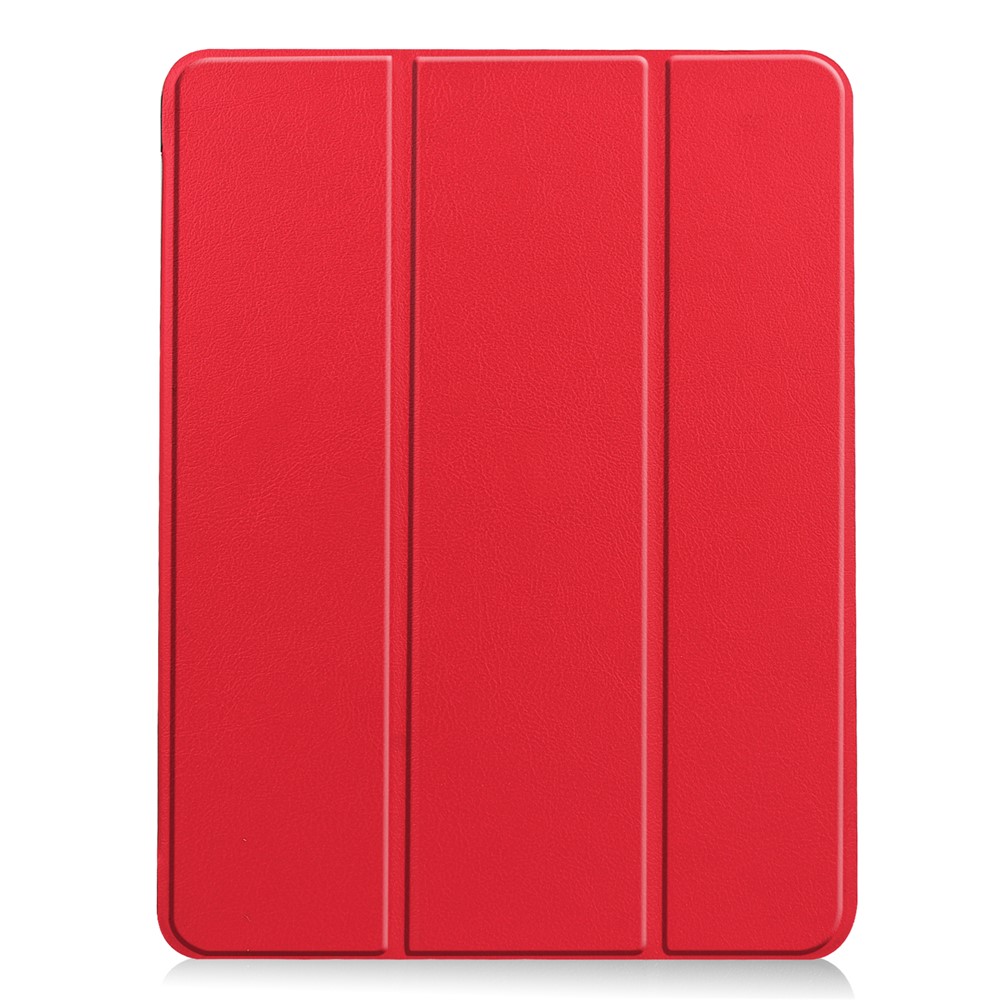 Litch Skin PU Leather Tri-fold Stand Tablet Cover Smart Case with Pen Slot for Apple iPad Air (2020) - Red-2
