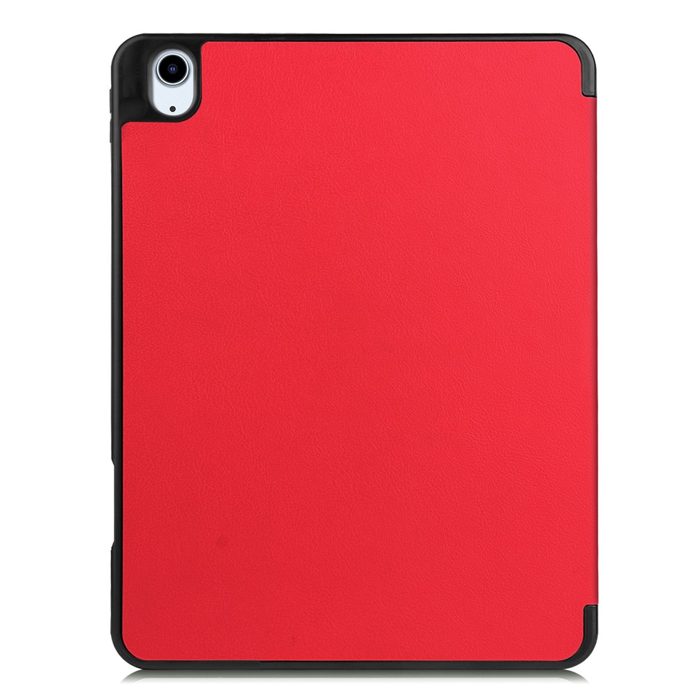 Litch Skin PU Leather Tri-fold Stand Tablet Cover Smart Case with Pen Slot for Apple iPad Air (2020) - Red-3