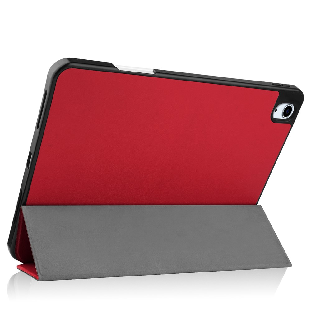 Litch Skin PU Leather Tri-fold Stand Tablet Cover Smart Case with Pen Slot for Apple iPad Air (2020) - Red-4