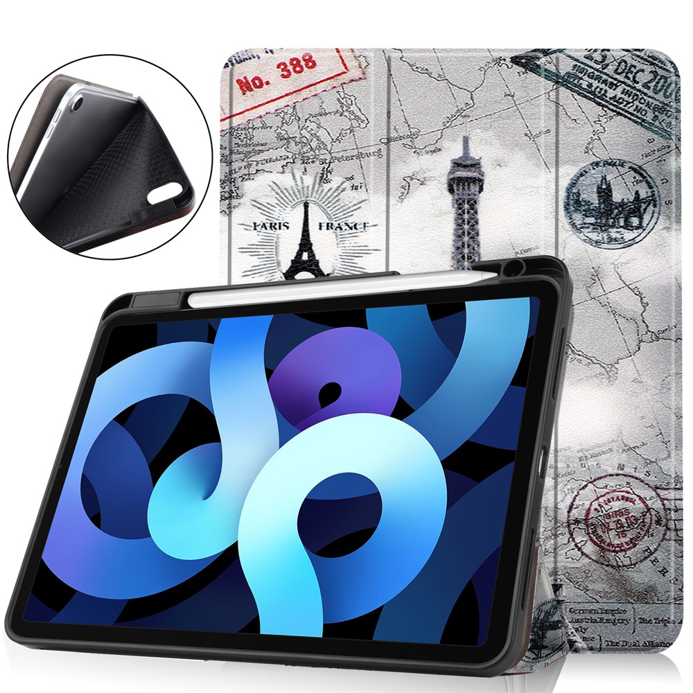 Pattern Printing PU Leather Tri-fold Stand Tablet Case for iPad 10.8-inch (2020) - Eiffel Tower-1