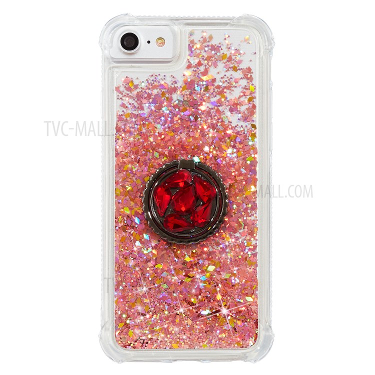 Glitter Powder Quicksand Rhinestone Decor Kickstand TPU Phone Case for iPhone 6/6s/7/8 - Red-1