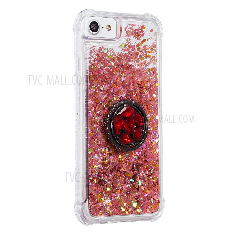 Glitter Powder Quicksand Rhinestone Decor Kickstand TPU Phone Case for iPhone 6/6s/7/8 - Red-2