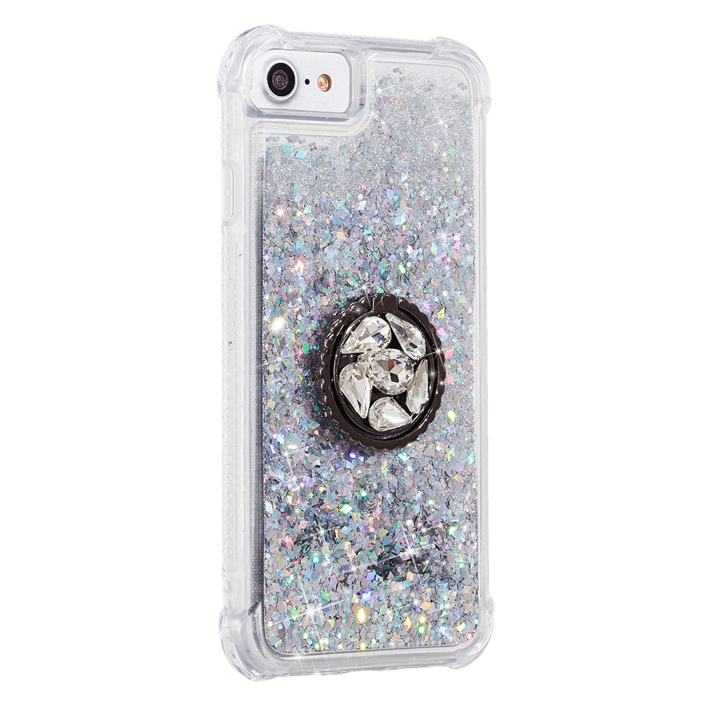 Glitter Powder Quicksand Rhinestone Decor Kickstand TPU Phone Case for iPhone 6/6s/7/8 - Silver-2
