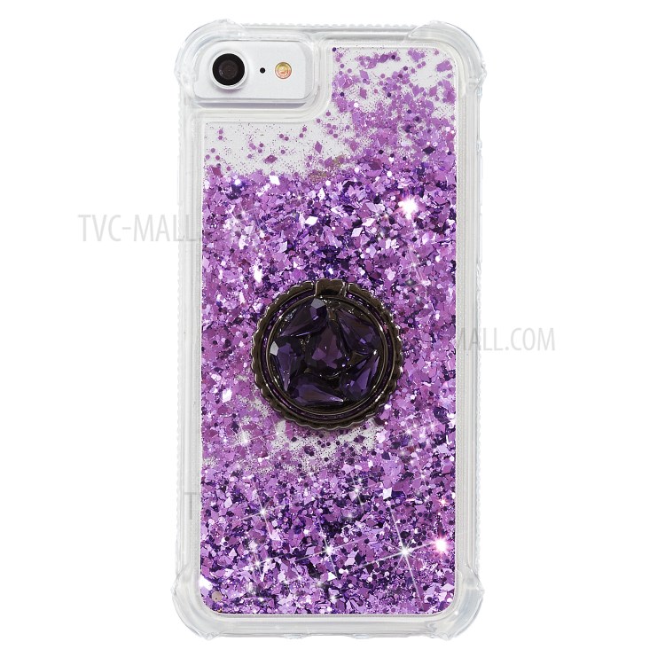 Glitzerpulver Treibsand Strass Dekor Kippständer TPU Telefonkasten Für Iphone 6 / 6S / 7/8 - Lila-1