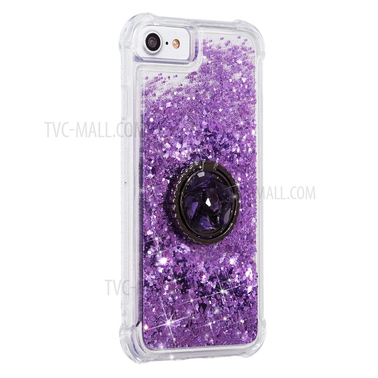 Glitzerpulver Treibsand Strass Dekor Kippständer TPU Telefonkasten Für Iphone 6 / 6S / 7/8 - Lila-2