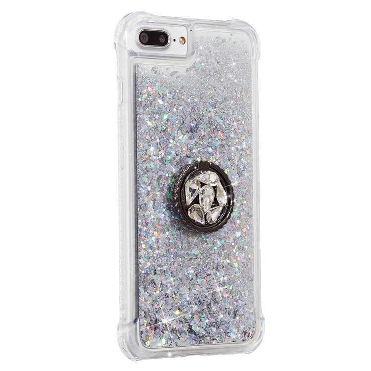 Polvere Di Scintillio Sabbie Decorazioni Di Strass Cavalletto Coperture Telefono TPU Per L'iphone 6 Plus / 6S Plus / 7 Plus / 8 Più - Argento-2