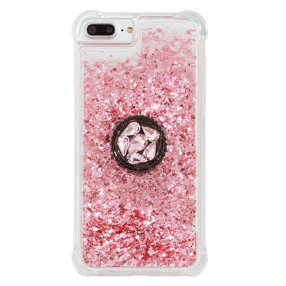 Polvo Del Brillo Arenas Movedizas Decoración Rhinestone Pie De Apoyo TPU Cáscara Del Teléfono Para El IPhone 6 Más / 6s Más / 7 Más / 8 Plus - Rosado-1