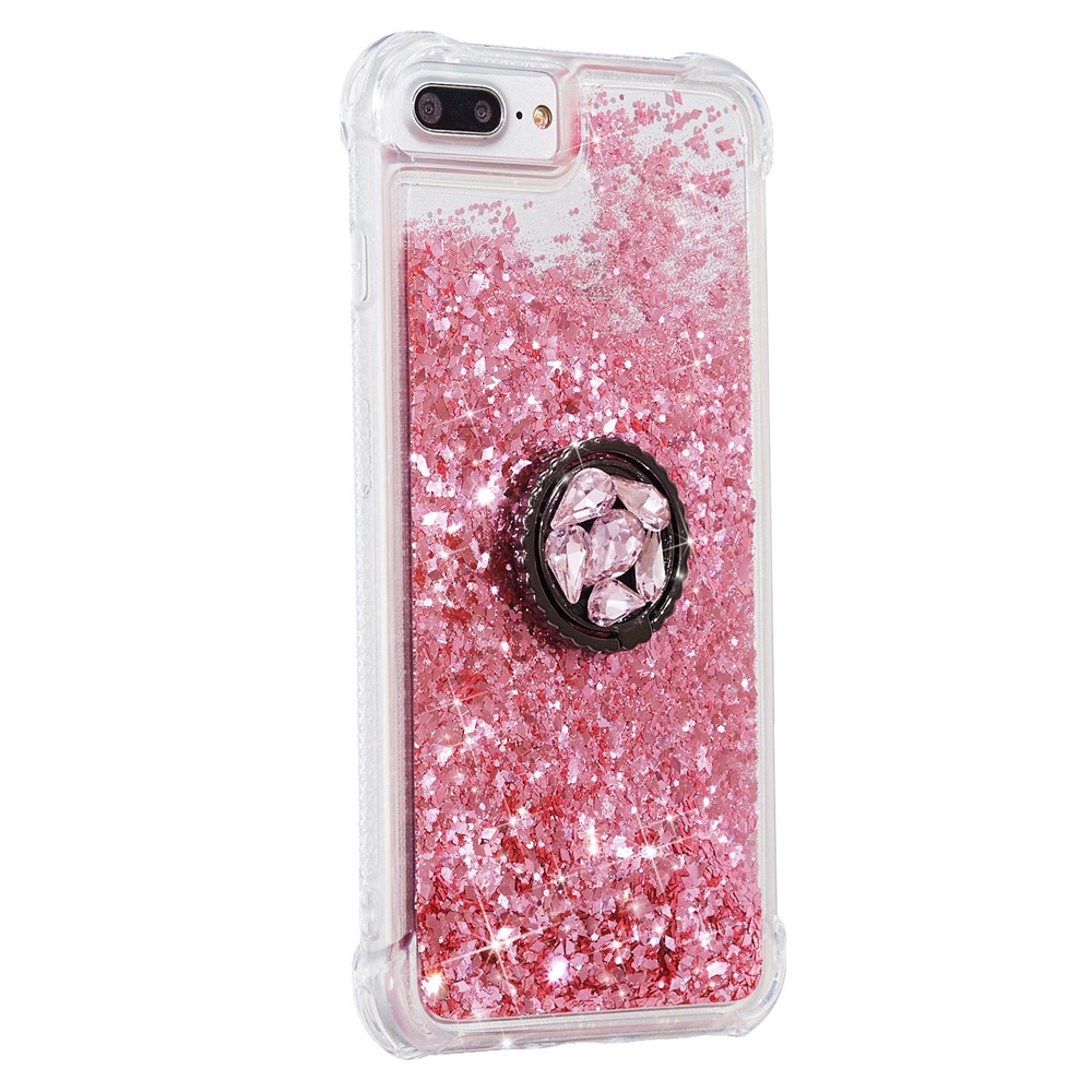 Polvo Del Brillo Arenas Movedizas Decoración Rhinestone Pie De Apoyo TPU Cáscara Del Teléfono Para El IPhone 6 Más / 6s Más / 7 Más / 8 Plus - Rosado-2