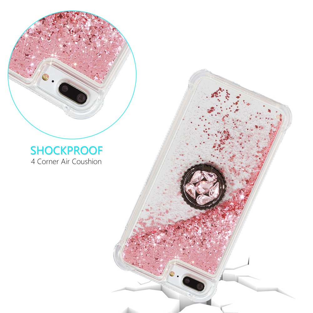 Polvo Del Brillo Arenas Movedizas Decoración Rhinestone Pie De Apoyo TPU Cáscara Del Teléfono Para El IPhone 6 Más / 6s Más / 7 Más / 8 Plus - Rosado-3