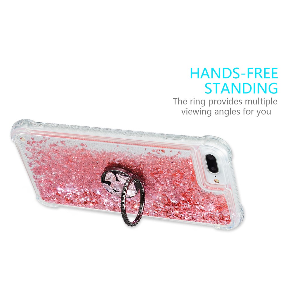 Polvo Del Brillo Arenas Movedizas Decoración Rhinestone Pie De Apoyo TPU Cáscara Del Teléfono Para El IPhone 6 Más / 6s Más / 7 Más / 8 Plus - Rosado-4