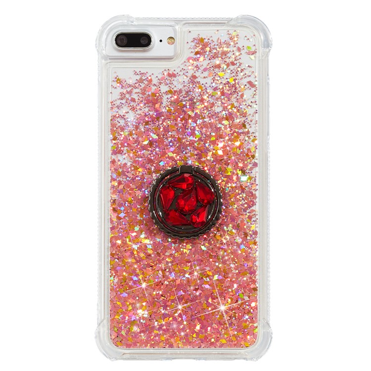 Glitter Powder Quicksand Rhinestone Decor Kickstand TPU Phone Shell for iPhone 6 Plus/6s Plus/7 Plus/8 Plus - Red-1