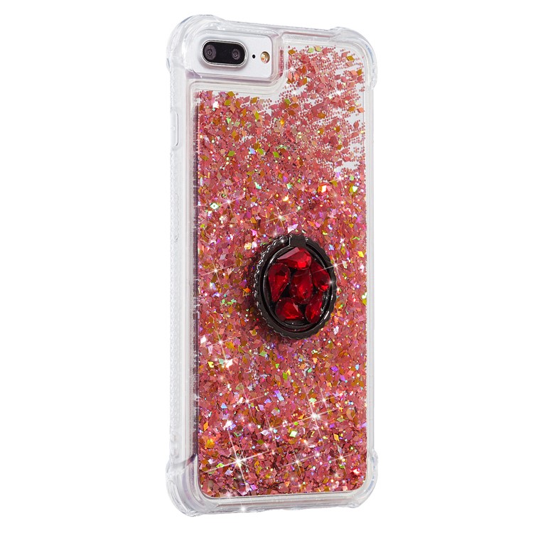 Glitter Powder Quicksand Rhinestone Decor Kickstand TPU Phone Shell for iPhone 6 Plus/6s Plus/7 Plus/8 Plus - Red-2