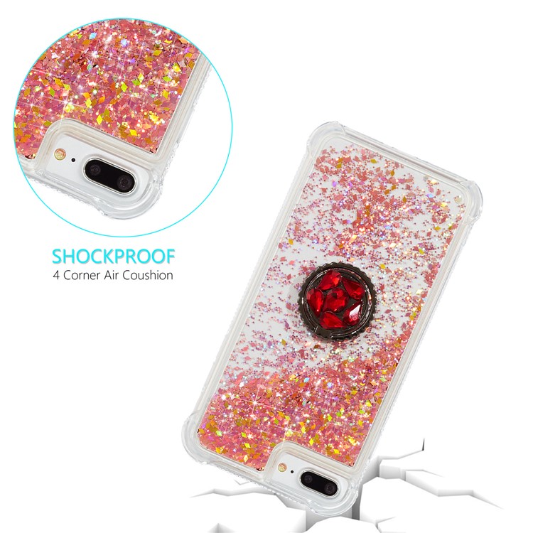 Glitter Powder Quicksand Rhinestone Decor Kickstand TPU Phone Shell for iPhone 6 Plus/6s Plus/7 Plus/8 Plus - Red-3