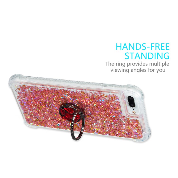 Glitter Powder Quicksand Rhinestone Decor Kickstand TPU Phone Shell for iPhone 6 Plus/6s Plus/7 Plus/8 Plus - Red-4