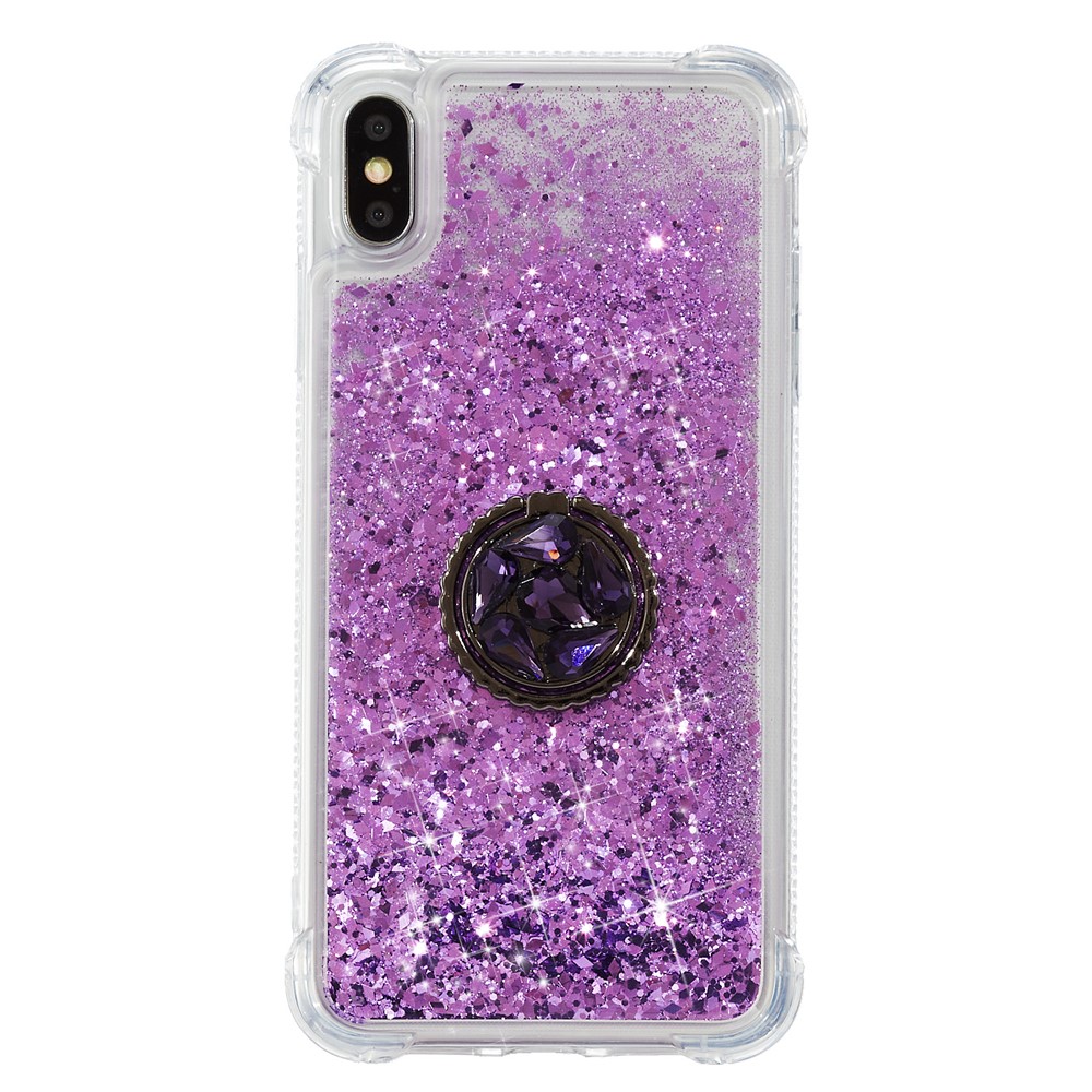 Glitter Powder Quicksand Rhinestone Decor Kickstand TPU Case for iPhone X/XS 5.8 inch - Purple-1