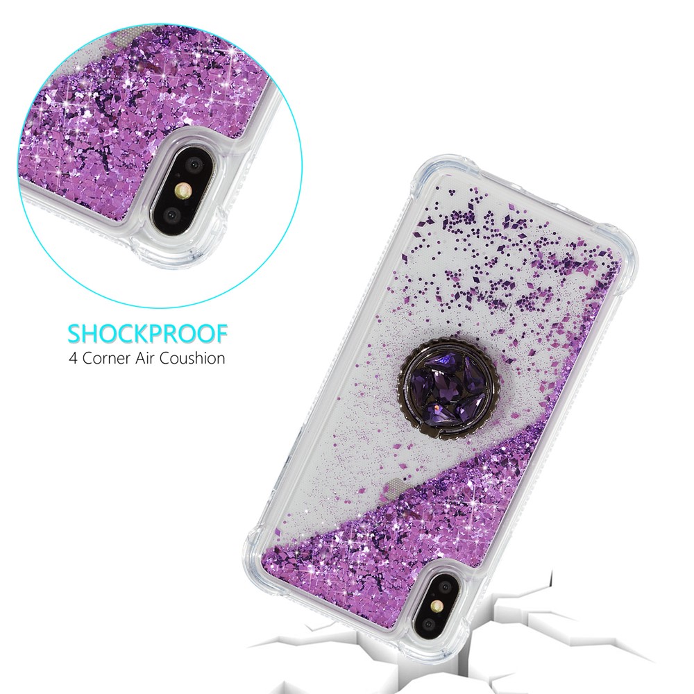 Glitter Powder Quicksand Rhinestone Decor Kickstand TPU Case for iPhone X/XS 5.8 inch - Purple-3