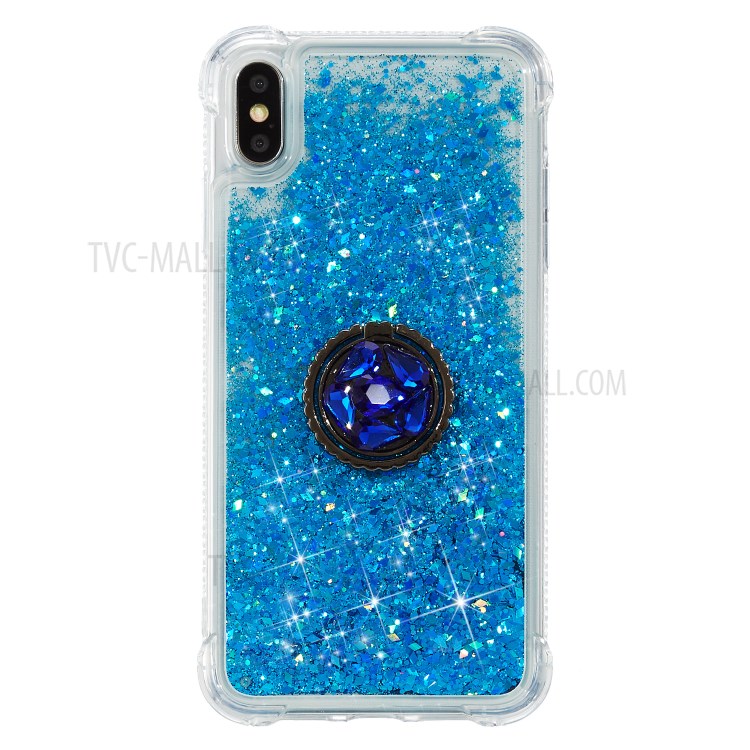 Glitter Powder Quicksand Rhinestone Decor Kickstand TPU Case for iPhone X/XS 5.8 inch - Blue-1