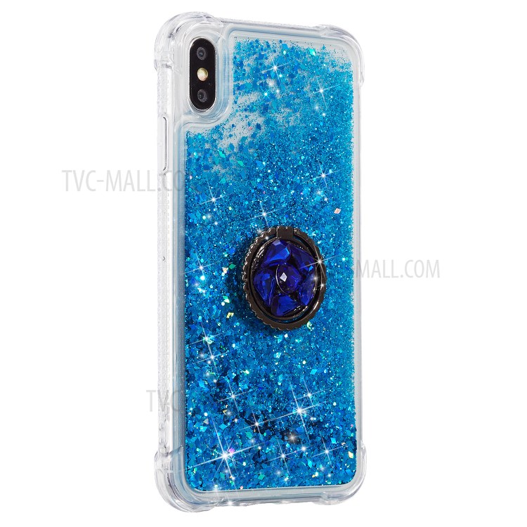 Glitter Powder Quicksand Rhinestone Decor Kickstand TPU Case for iPhone X/XS 5.8 inch - Blue-2