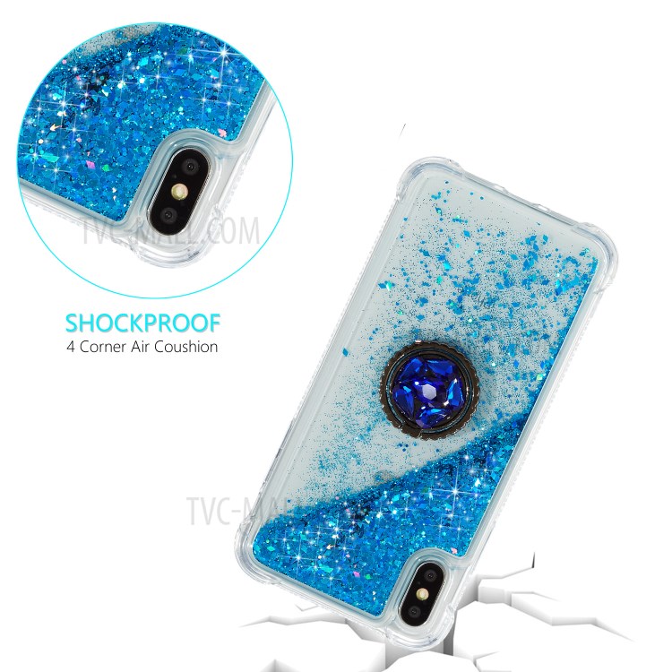 Glitter Powder Quicksand Rhinestone Decor Kickstand TPU Case for iPhone X/XS 5.8 inch - Blue-3