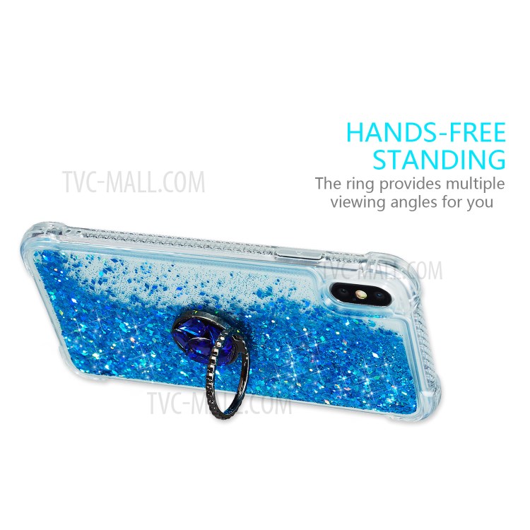 Glitter Powder Quicksand Rhinestone Decor Kickstand TPU Case for iPhone X/XS 5.8 inch - Blue-4