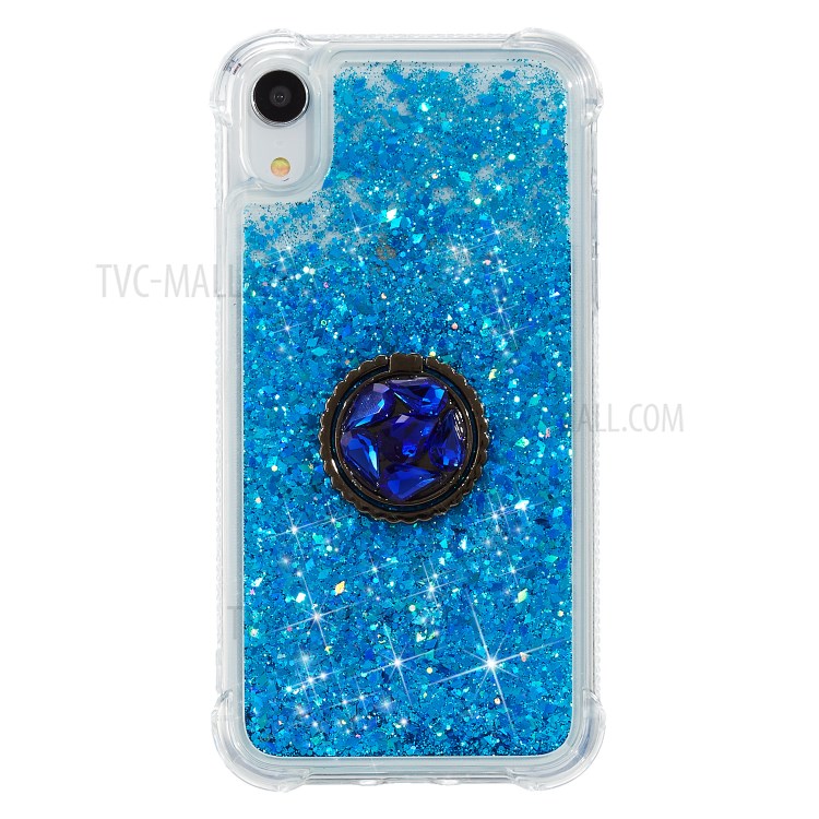 Glitter Powder Quicksand Rhinestone Decor Kickstand TPU Cover for iPhone XR 6.1 inch - Blue-1