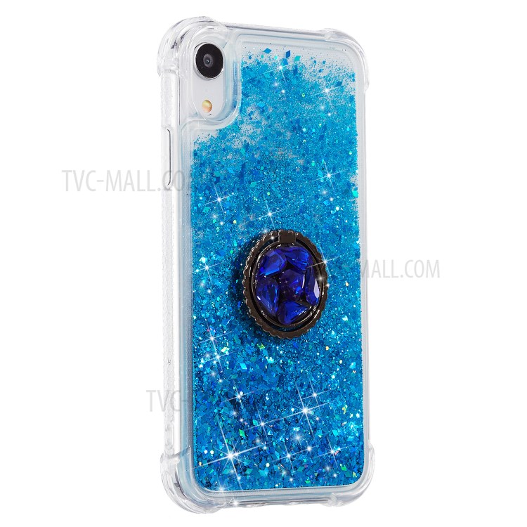 Glitter Powder Quicksand Rhinestone Decor Kickstand TPU Cover for iPhone XR 6.1 inch - Blue-2