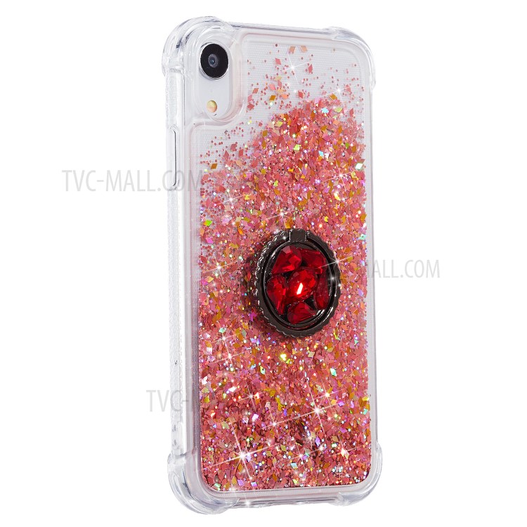 Poudre De Paillettes Sables Mouvants Décor Strass Couverture TPU Pour Béquille Iphone XR 6.1 Pouces - Rouge-2