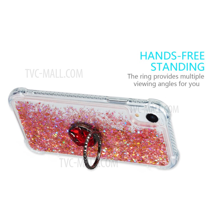Poudre De Paillettes Sables Mouvants Décor Strass Couverture TPU Pour Béquille Iphone XR 6.1 Pouces - Rouge-4