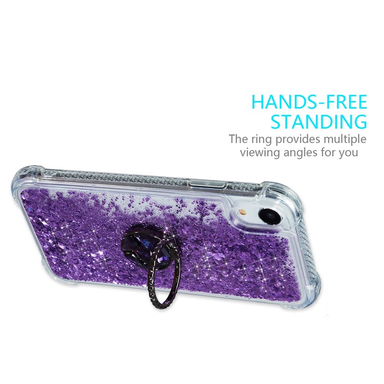 Glitter Powder Quicksand Rhinestone Decor Kickstand TPU Cover for iPhone XR 6.1 inch - Purple-4