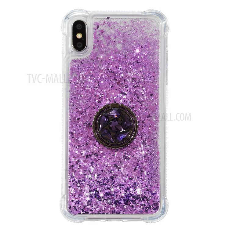 Glitter Powder Quicksand Rhinestone Decor Kickstand TPU Shell for iPhone XS Max 6.5 inch - Purple-1