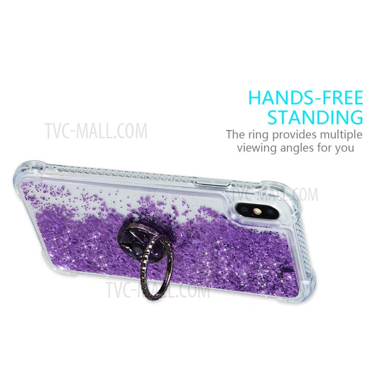 Glitter Powder Quicksand Rhinestone Decor Kickstand TPU Shell for iPhone XS Max 6.5 inch - Purple-4