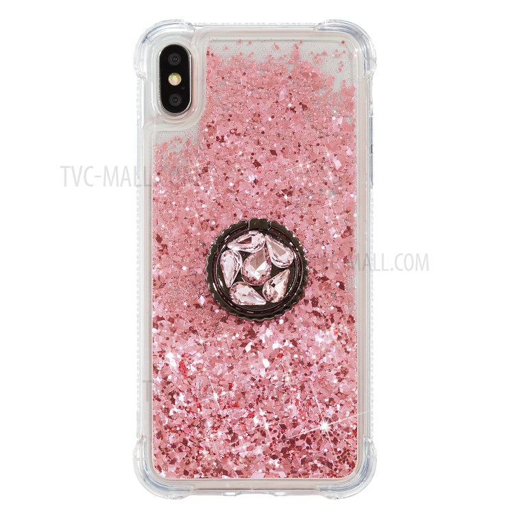 Glitter Powder Quicksand Rhinestone Decor Kickstand TPU Shell for iPhone XS Max 6.5 inch - Pink-1