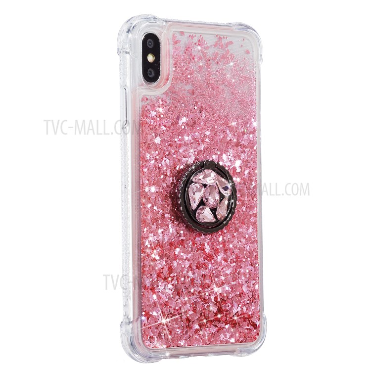 Glitter Powder Quicksand Rhinestone Decor Kickstand TPU Shell for iPhone XS Max 6.5 inch - Pink-2