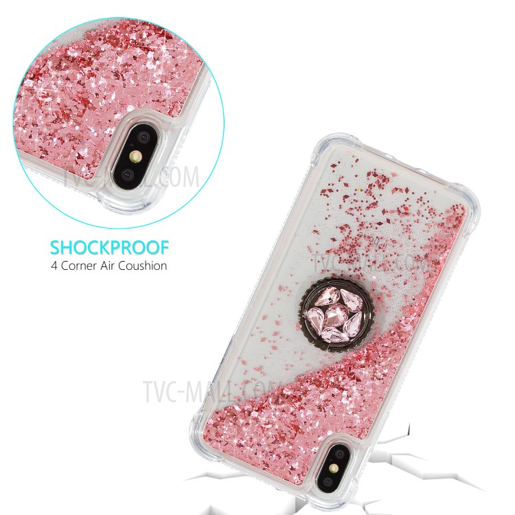 Glitter Powder Quicksand Rhinestone Decor Kickstand TPU Shell for iPhone XS Max 6.5 inch - Pink-3