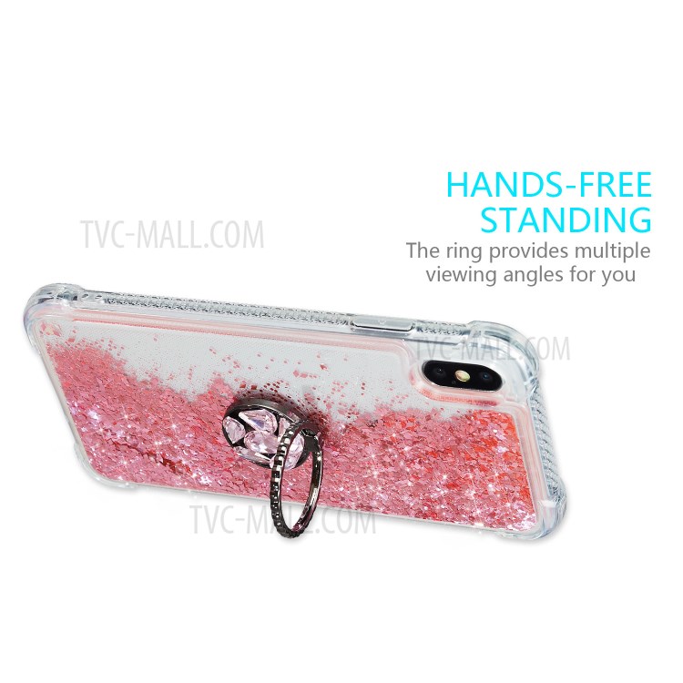 Glitter Powder Quicksand Rhinestone Decor Kickstand TPU Shell for iPhone XS Max 6.5 inch - Pink-4