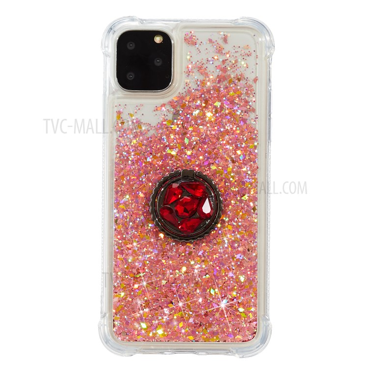 Glitter Powder Quicksand Rhinestone Decor Kickstand TPU Shell for iPhone 11 Pro 5.8 inch - Red-1