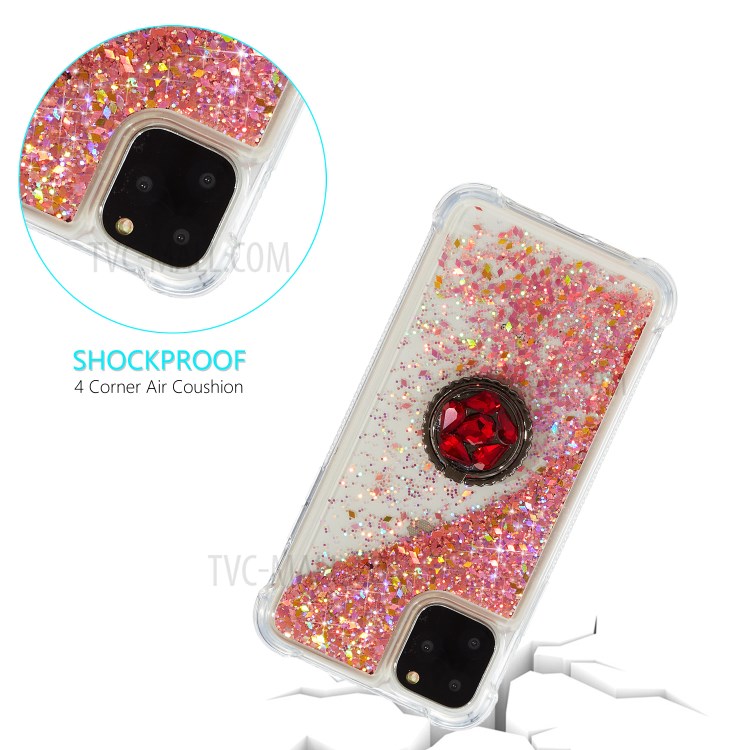 Glitter Powder Quicksand Rhinestone Decor Kickstand TPU Shell for iPhone 11 Pro 5.8 inch - Red-3