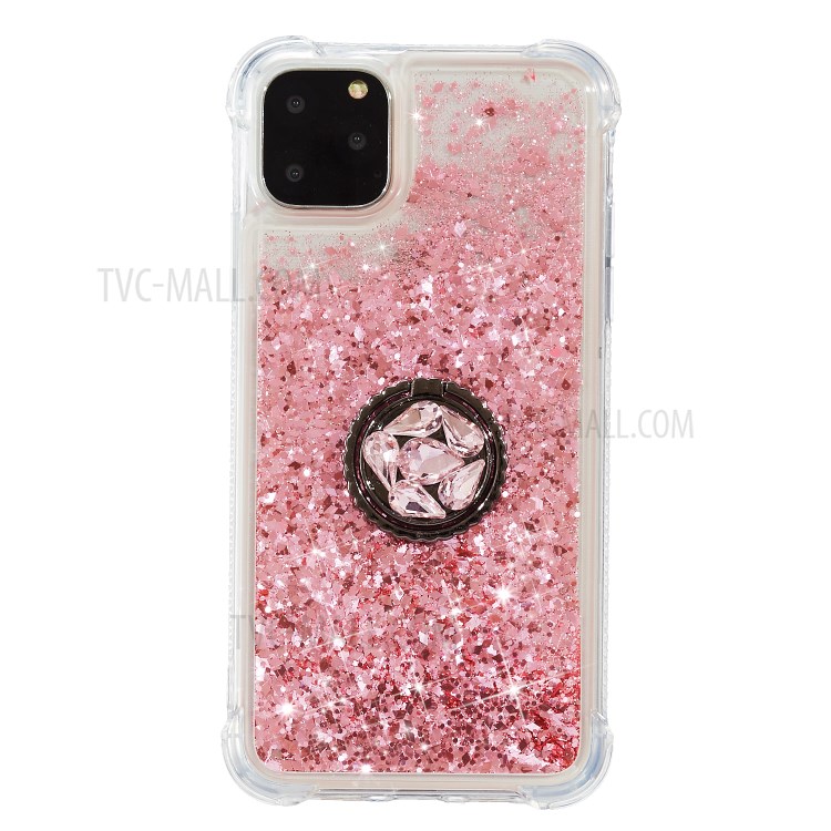 Glitter Powder Quicksand Rhinestone Decor Kickstand TPU Shell for iPhone 11 Pro 5.8 inch - Pink-1