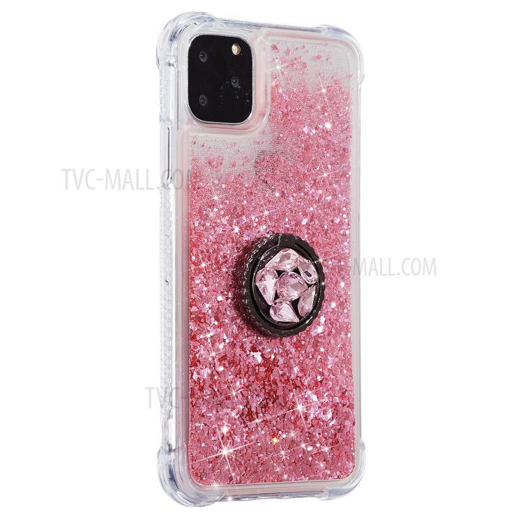 Glitter Powder Quicksand Rhinestone Decor Kickstand TPU Shell for iPhone 11 Pro 5.8 inch - Pink-2