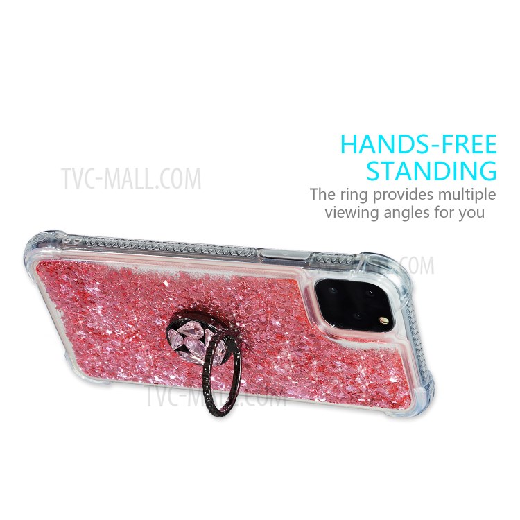 Glitter Powder Quicksand Rhinestone Decor Kickstand TPU Shell for iPhone 11 Pro 5.8 inch - Pink-4