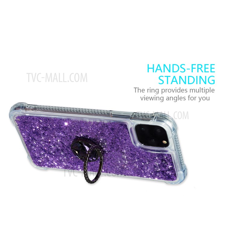 Glitter Powder Quicksand Rhinestone Decor Kickstand TPU Shell for iPhone 11 Pro 5.8 inch - Purple-4